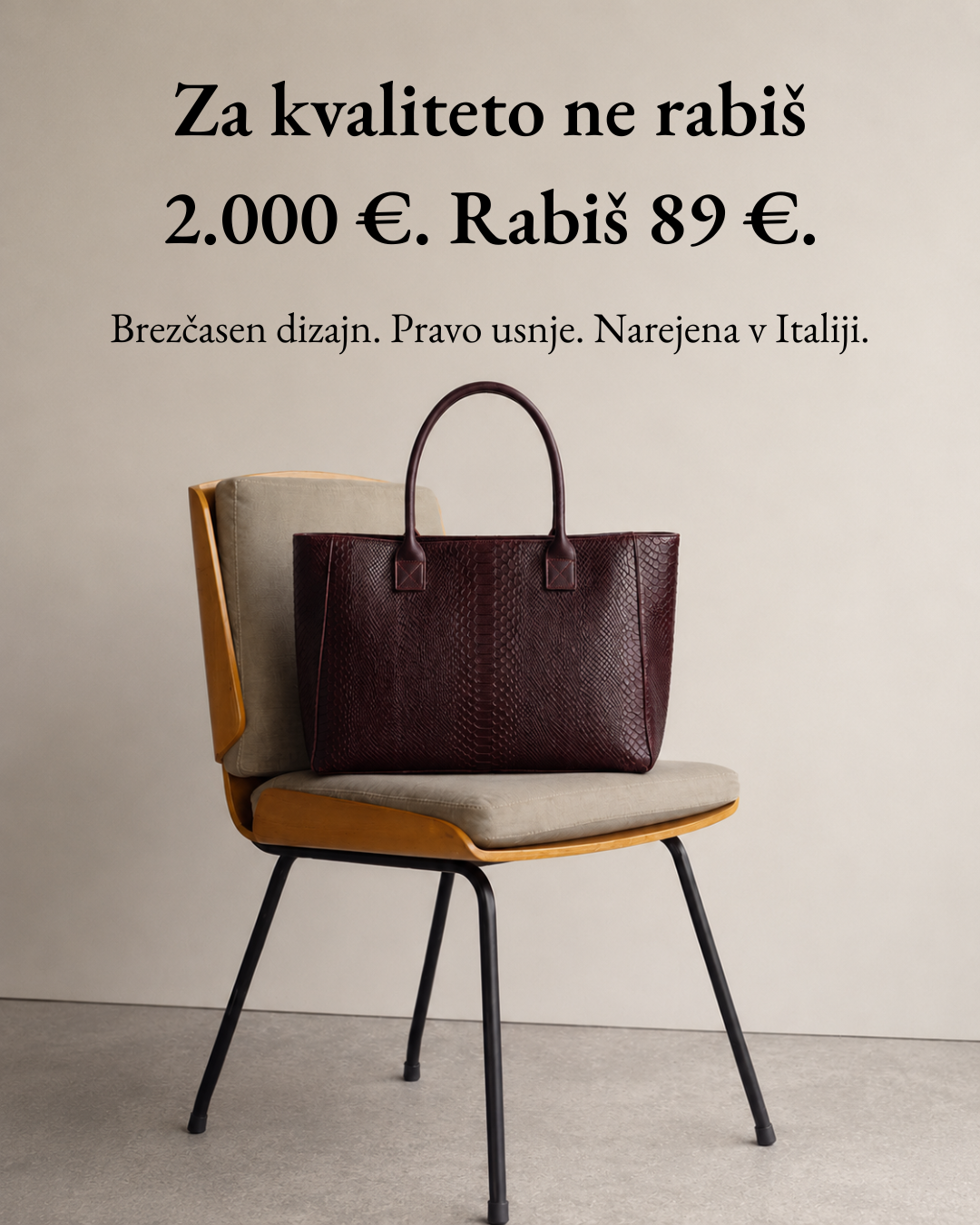 Premium produktni oglas za usnjeno torbo