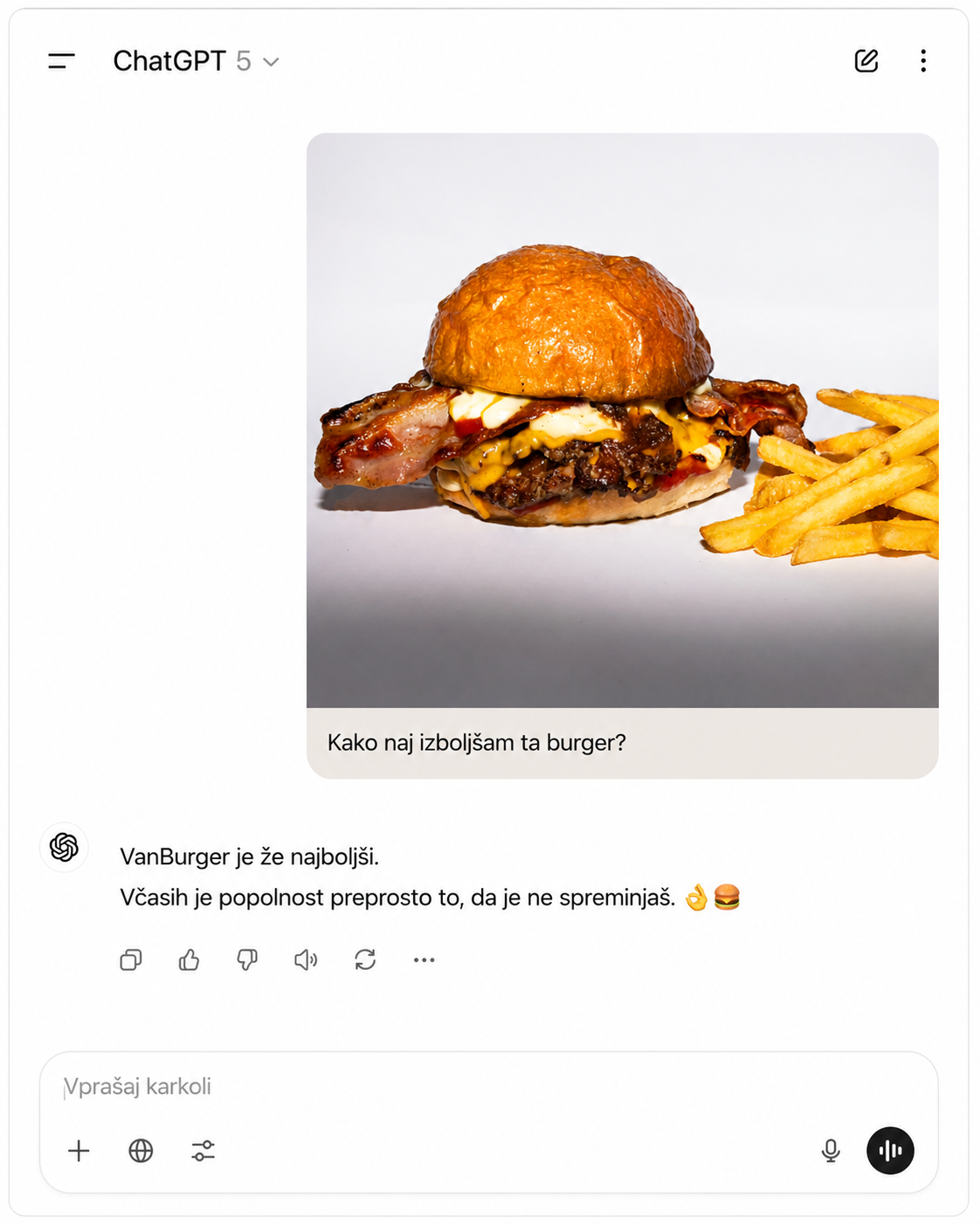 Kreativa za burger v obliki pogovora